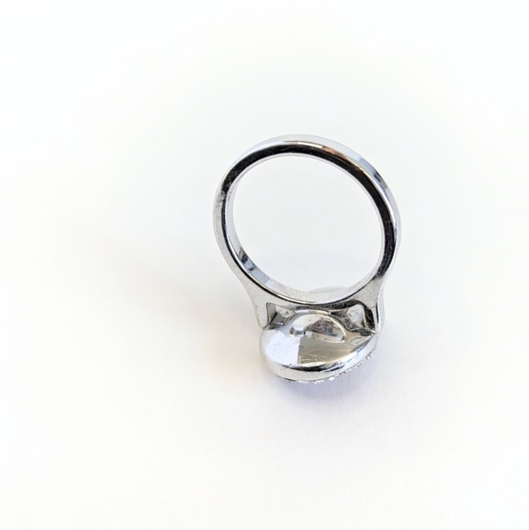 Pink Faux Sapphire Oval Cocktail Ring Crystal Halo Silver Tone - sz 8.75 - Picture 6 of 8